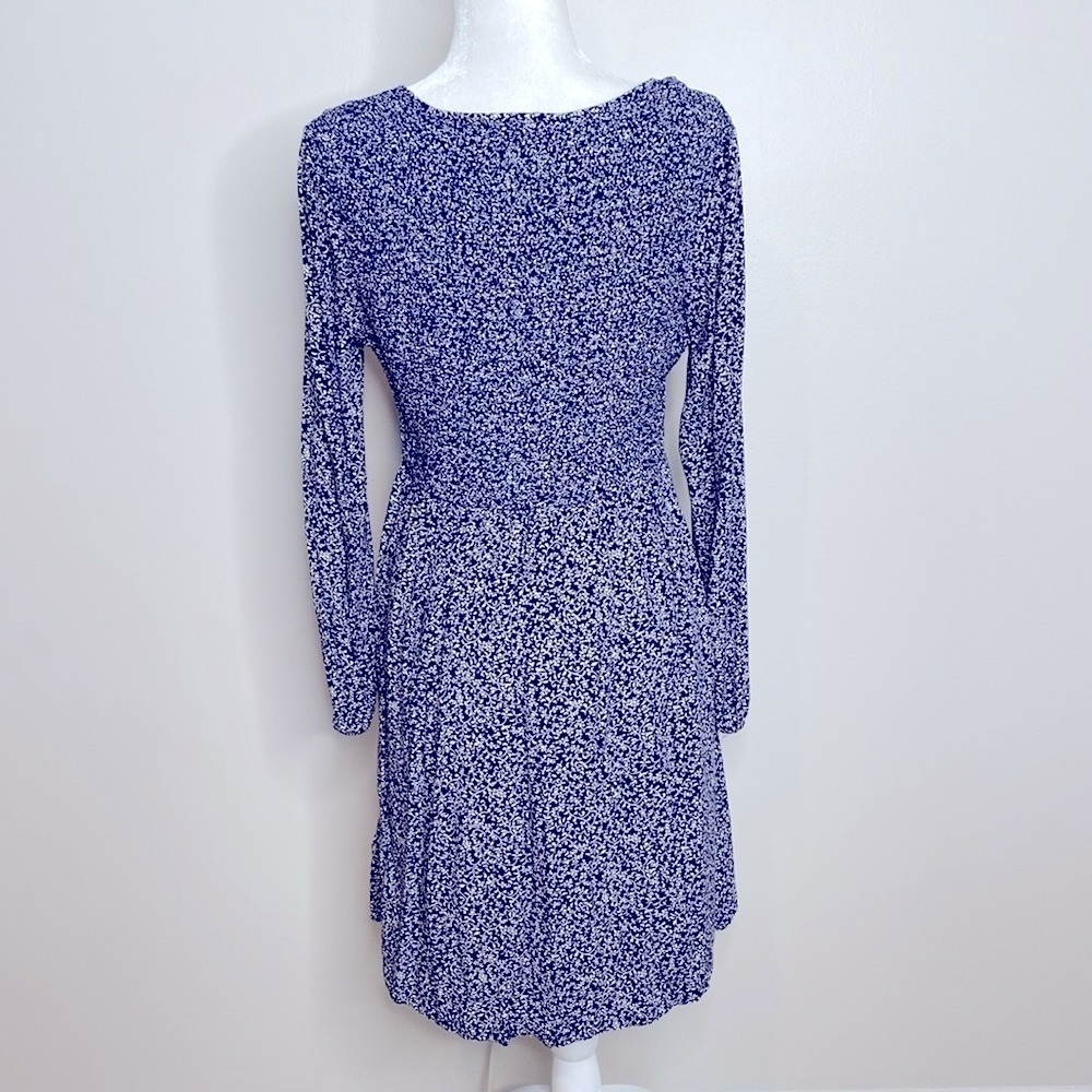 Old Navy navy and White smocked long sleeve A-Line Dress - Picture 3 of 11